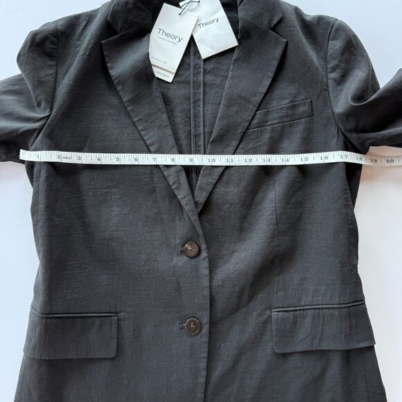 NWT Theory Women's Rolled Sleeve Better Linen Single Breasted Blazer in Black 0 - Picture 14 of 16